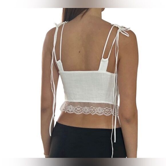 Commense Romantic White Lace Trim Crop Top Camisole Boho Chic Tank S - Picture 6 of 14